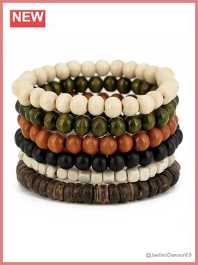 Wooden Bead Stretch Bracelet Set - Bohemian Style, Unisex